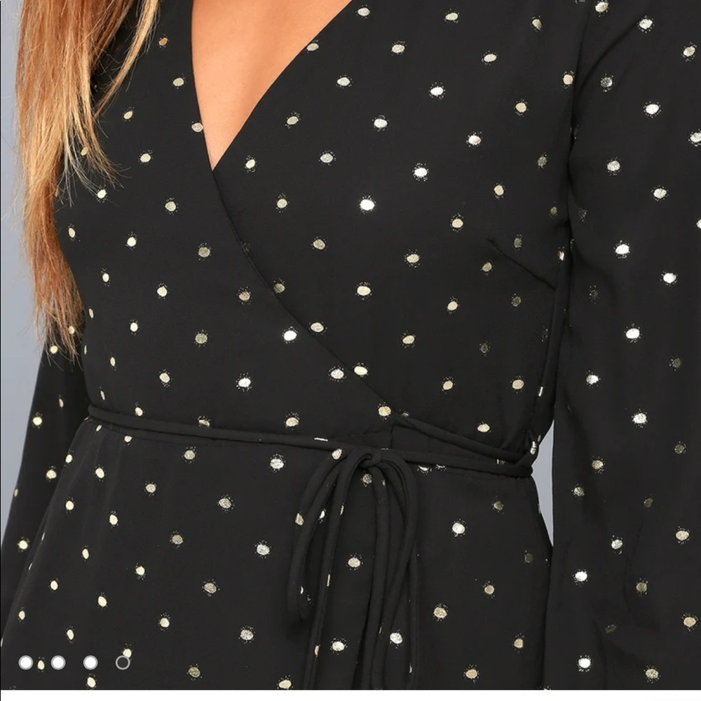 Lulu’s Gold and Black Polka Dot Wrap Dress